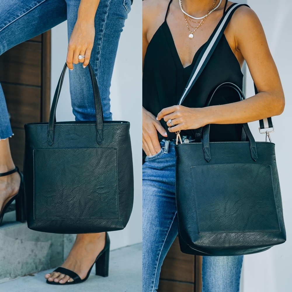 Moda Luxe Faux Leather Black Tote Bag